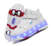 LIWLLIUA Chaussures à roulettes LED Enfant 4 Roues - Baskets Lumineuses à Roues Rétractables, Recharge USB, Unisexe Garçons et Filles, Cadeau Noël & Anniversaire,#518 White,31 EU