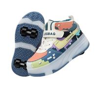 LIWLLIUA Chaussures à roulettes LED Enfant 4 Roues - Baskets Lumineuses à Roues Rétractables, Recharge USB, Unisexe Garçons et Filles, Cadeau Noël & Anniversaire,#b5009 Blue,29 EU