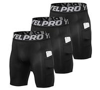 Lixada 3 pcs Hommes Compression Shorts Active Workout sous-Vêtements avec Poche Shorts Actifs pour Hommes pour la Formation de Cyclisme Baseball Basket-Ball Patinage,XXL,Tout Noir