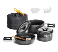 Lixada Batterie de cuisine de camping, batterie de cuisine de camping en plein air, poêle à frire légère et antiadhésive pour 2 à 3 personnes, camping, randonnée, pique-nique