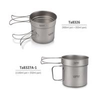 Lixada Batterie De Cuisine De Camping En Titane UltraléGèRe Avec Casserole De 900 Ml/1 100 Ml, PoêLe à Frire De 350 Ml Avec Fourchette Pliante Pour Voyage, Camping, RandonnéE, Pique-Nique