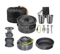 Lixada Batterie de Cuisine de Camping Ensemble léger Portable Casserole Bouilloire Tasses cuillère Fourchette coupeur pour Pique-Nique randonnée