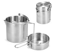 Lixada Camping Cup 1L Camping Poêle à Frire de Camping avec Poignée Pliable Tasse de Pique-Nique Portable en Acier Inoxydable (Courte)