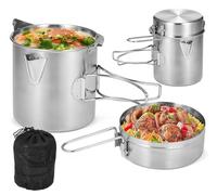 Lixada Camping Cup 1L Camping Poêle à Frire de Camping avec Poignée Pliable Tasse de Pique-Nique Portable en Acier Inoxydable (Longue)