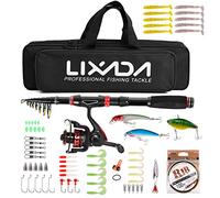 LIXADA Canne à Pêche et Moulinet Combo Canne à Pêche Télescopique en Fibre de Carbone avec Moulinet à Filer Combo Mallette de Transport Cas d'eau de Mer Voyage d'eau Douce Leurres de Pêche Jig Hooks