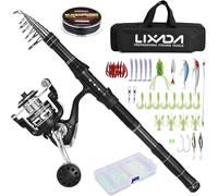 Lixada Canne à Pêche,Kit de Pêche Professionnel-Moulinet de pêche en Aluminium résistant et Boîte d'Accessoires Complète，Adapté pour Les Voyages de pêche en Eau Douce et en Eau salée