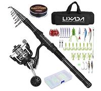 Lixada Canne à Pêche,Kit de Pêche Professionnel-Moulinet de pêche en Aluminium résistant et Boîte d'Accessoires Complète，Adapté pour Les Voyages de pêche en Eau Douce et en Eau salée