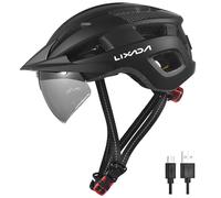 Lixada Casque de vélo,Casque Vélo VTT,Unisexe Casque avec Pare-Brise et Pare-Soleil, feu arrière Rechargeable, Casque de vélo réglable pour la sécurité et la Protection