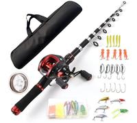 Lixada Ensemble canne à pêche et moulinet avec leurres pour adulte, canne télescopique de 2,1 m avec moulinet 18 + 1BB pour droitier/gauche, kit de pêche portable