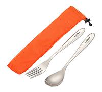 LIXADA Fourchette-Cuillère de Titane avec Sac de Rangement 20cm de Longueur Ensemble de Couverts et Fourchette à Dîner en Titane Léger pour Le Camping en Plein Air