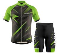 LIXADA Hommes Maillot de Cyclisme Chemise de Vélo à Manches Courtes Respirant et Shorts Rembourrés VTT Vêtements de Vélo Costume Vert/Rouge S-XXL