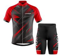 LIXADA Hommes Maillot de Cyclisme Chemise de Vélo à Manches Courtes Respirant et Shorts Rembourrés VTT Vêtements de Vélo Costume Vert/Rouge S-XXL