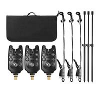 Lixada Kit de 3 indicateurs de touche de pêche, 3 alarmes LED sans fil, 3 rallonges en alliage d'aluminium, 3 balanciers de pêche avec sac à outils de pêche rembourré, sac de pêche, alarme de morsure