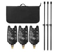 Lixada Kit de clignotants de touche de pêche, 3 alarmes LED sans fil, 3 rallonges en alliage d'aluminium avec sac rembourré pour outils de pêche, support de canne à pêche, sac de pêche