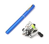 Lixada Kit de pêche pliable 1 m/1,4 m/1,6 m Reel Combo Mini Pen Canne à pêche 7 couleurs Forme plume Pliée Canne à pêche avec roulette Bleu