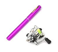 Lixada Kit de pêche pliable 1 m/1,4 m/1,6 m Reel Combo Mini Pen Canne à pêche 7 couleurs Forme plume Pliée Canne à pêche avec roulette Violet