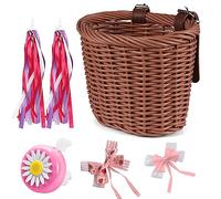 Lixada Panier de vélo pour enfants, panier de vélo tressé à l'avant, amovible, avec serpentins, autocollant pour sonnette de vélo, accessoire de vélo pour garçons et filles