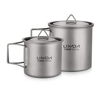 Lixada Pot de camping portable en titane Avec poignée pliante 300 ml, 350 ml, 420 ml, 550 ml, 650 ml, 750 ml, 900 ml, 1600 ml, Style 1 (2 pièces) 300 ml et 650 ml.