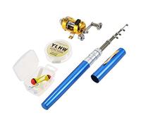Lixada Reel Fishing Rod Combo Set Mini, Stylo Télescopique de Poche Portable Canne à Pêche Pôle + Bobine en Alliage d'aluminium Ligne de Pêche/Souple/Leurre Jig Hooks (Bleu)