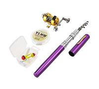 LIXADA Reel Fishing Rod Combo Set Mini, Stylo Télescopique de Poche Portable Canne à Pêche Pôle + Bobine en Alliage d'aluminium Ligne de Pêche/Souple/Leurre Jig Hooks (Violet)
