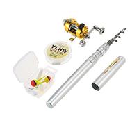 Lixada Reel Fishing Rod Combo Set Mini Stylo Télescopique de Poche Portable Canne à Pêche Pôle + Bobine en Alliage d'aluminium Ligne de Pêche Souple Leurre Jig Hooks (Argent)