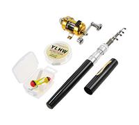 Lixada Reel Fishing Rod Combo Set Mini, Stylo Télescopique de Poche Portable Canne à Pêche Pôle + Bobine en Alliage d'aluminium Ligne de Pêche/Souple/Leurre Jig Hooks (Noir)