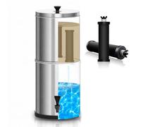 Lixada Seau de Filtration d'eau de Système de Filtre à Eau par Gravité Système de Filtration d'eau Avec 2 éléments de Filtrage, Acier Inoxydable 2,38 gallons Pour le camping en et la famille