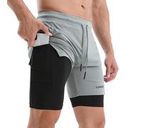 LIXADA Short de Course 2 en 1 pour Homme avec Poches pour l'Entraînement de Gym avec Boucle de Serviette Short d'exercice à Séchage Rapide Course à Pied, Cyclisme, Escalade, Fitness