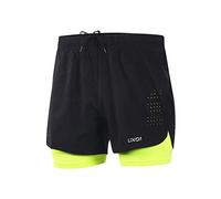 Lixada Short de Course 2 en 1 pour Homme - Séchage Rapide - Respirant - avec Chausson Long, Vert, L