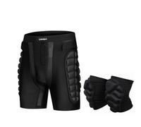 Lixada Short rembourré 3D, Short de Protection Absorbant Les Chocs et Durable pour Skateboard, Snowboard, Skate, Ski (Short rembourré + genouillères, S)