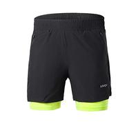 Lixada - Shorts de Course 2 en 1 pour Homme, Séchage Rapide, Respirant, avec Poche Arrière, Doublure Plus Longue et Éléments Réfléchissants