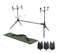 Lixada Support réglable rétractable pour canne à pêche à la carpe avec 3 alarmes électroniques + 6 supports pour l'installation de plusieurs cannes à pêche (avec alarme)