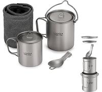 Lixada Ultralight Titanium Pot Tasse à Eau Portable Titanium Tasse avec Couvercle et poignée Pliable Camping en Plein air Cuisine Pique-Nique