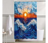 Lixfagng Rideau de Douche Bleu, Rideau Douche 100x130cm L-159 | flots Rideaux de Baignoire Tissu Polyester avec 12 Crochets Ourlet Lesté, Facile à Installer, pour Salle de Bain, Hôtel