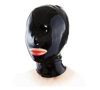 LIXIAAOOKWEDG Masque intégral 100 % latex avec capuche, bouche ouverte, nez, costume de cosplay, noir, XL