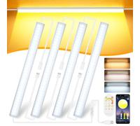 Lixida Lampe d’Armoire LED 4 en 1 avec Contrôle par Câble/Télécommande 2.4G/APP, 4×34 LEDs, Réglable en Luminosité 3 Températures de Couleur, USB Plug & Play + Câble d’Extension de 1,2m pour Cuisine