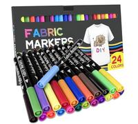 Lixiluxia 24 Couleurs Peinture Tissu, Marqueur Textile Permanent, Peinture Tissu Textile Permanent, Stylo Tissu Textile Permanent, Set de Marqueurs pour Tissu pour T-Shirts, Chapeaux, Sacs en Toile