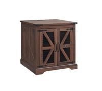 LIXIONGQUANLAL Side Table, Table d'appoint de canapé en Bois Rustique de 61 cm avec Station de Charge, Porte de Grange grillagée et étagère réglable,Nightstand(Brown)