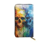 LIXLZH Color Skulls Portefeuille en cuir avec fermeture éclair pour homme et femme, porte-monnaie en cuir, noir, taille unique, noir, taille unique, Noir , Taille unique