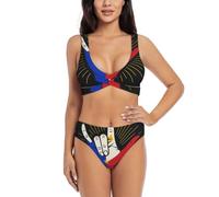 LIXLZH Ensemble bikini tendance à imprimé geste philippin pour femmes, séchage rapide, doux, plage, piscine, vacances d'été, activités aquatiques, noir, XX-Large