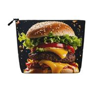LIXLZH Fast Food Print Pochette de maquillage portable de voyage Pochette de maquillage à une couche avec fermeture éclair, noir, taille unique, Noir/blanc, One Size