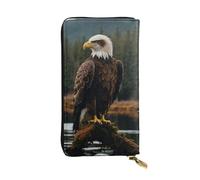 LIXLZH Flying Eagle - Portefeuille en cuir avec fermeture éclair pour homme et femme, porte-monnaie en cuir, avec fermeture éclair, noir, taille unique, Noir/blanc, One Size