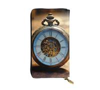LIXLZH Gears Clock Portefeuille en cuir avec fermeture éclair pour homme et femme, porte-monnaie en cuir avec fermeture éclair, noir, taille unique, noir, taille unique, Noir , Taille unique