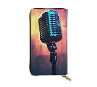LIXLZH Microphone avec imprimé notes de musique pour homme et femme, porte-monnaie en cuir, porte-cartes de crédit, portefeuille à fermeture éclair, noir, taille unique, noir, taille unique, Noir