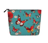 LIXLZH Pochette de maquillage portable avec imprimé poule et papillons volants parmi les fleurs, sac de voyage à une seule couche, pochette à fermeture éclair, noir, taille unique, Noir/blanc, One