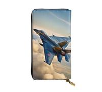 LIXLZH Portefeuille en cuir imprimé avions de chasse pour femmes et hommes, porte-monnaie en cuir, porte-cartes de crédit, portefeuille à fermeture éclair, noir, taille unique, Noir/blanc, One Size