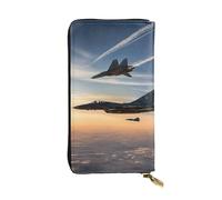 LIXLZH Portefeuille en cuir imprimé avions de chasse pour homme et femme, porte-monnaie en cuir, porte-cartes de crédit, portefeuille à fermeture éclair, noir, taille unique, noir, taille unique, Noir