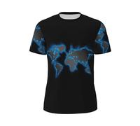 LIXLZH T-shirt à manches courtes pour homme Motif carte du monde Convient pour le sport, le fitness, les activités de plein air, usage quotidien, Noir/blanc, 4XL