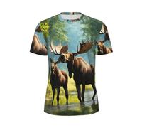 LIXLZH T-shirt à manches courtes pour homme, motif cerf, ours, orignal, convient pour le sport, le fitness, les activités de plein air, usage quotidien, noir, Taille XS