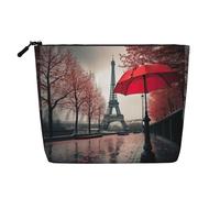 LIXLZH Tour Eiffel avec parapluie rouge imprimé sac de maquillage portable voyage cosmétique sac pochette organisateur de maquillage poche poche fermeture éclair, noir, taille unique, Noir/blanc, One